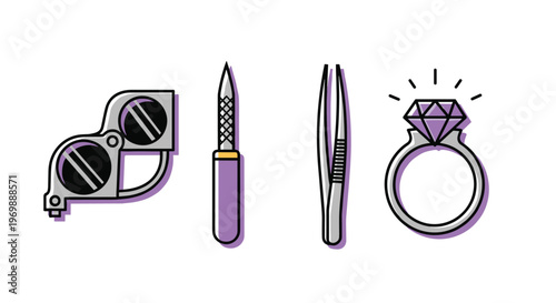 Vector illustration of jewelry making tools and diamond ring, Generative AI.