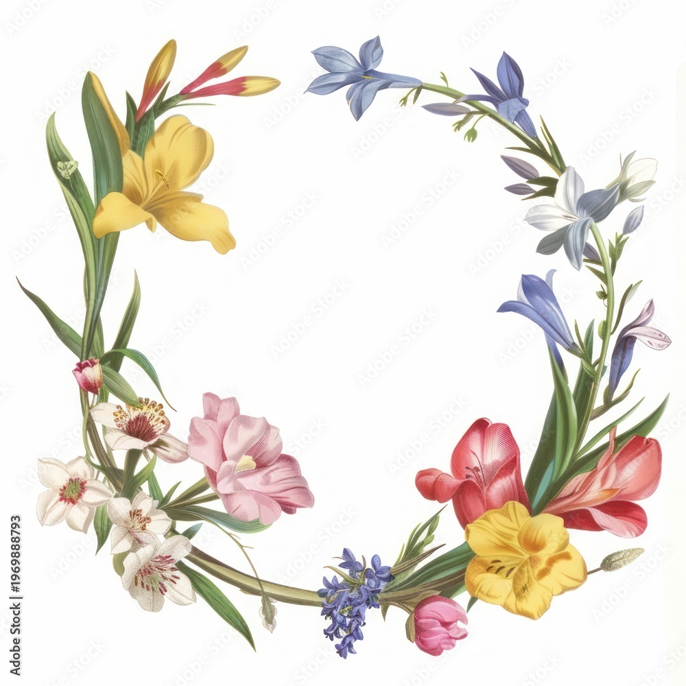 Obraz premium Colorful floral wreath illustration
