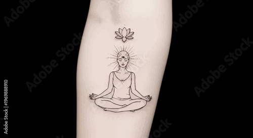 Woman Meditating in Lotus Pose, Third Eye, Lotus Flower Tattoo Design