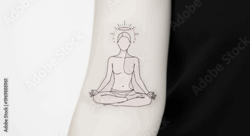 Minimalist Tattoo: Meditating Figure with Halo
