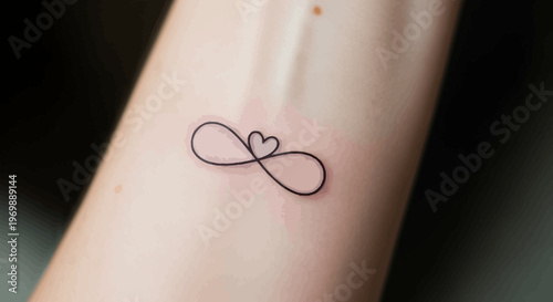 Minimalist Infinity Symbol Tattoo with Heart on Skin