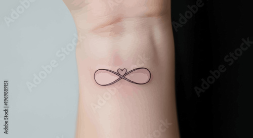 Minimalist Infinity Symbol Tattoo with Heart on Wrist