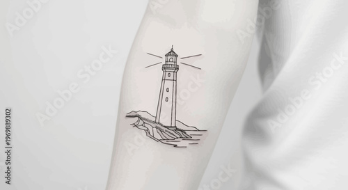 Minimalist Lighthouse Tattoo Design on Arm
