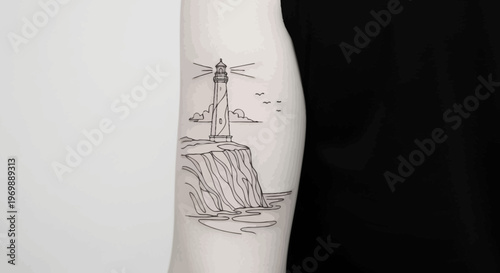 Minimalist Lighthouse Tattoo Design on Arm