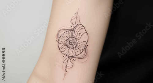 Minimalist Nautilus Shell Tattoo Design with Abstract Swirls