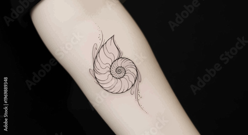 Delicate Nautilus Shell Tattoo Design on Skin - Minimalist Ocean Art