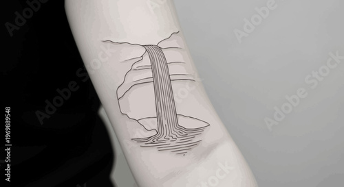 Minimalist Waterfall Tattoo Design Line Art