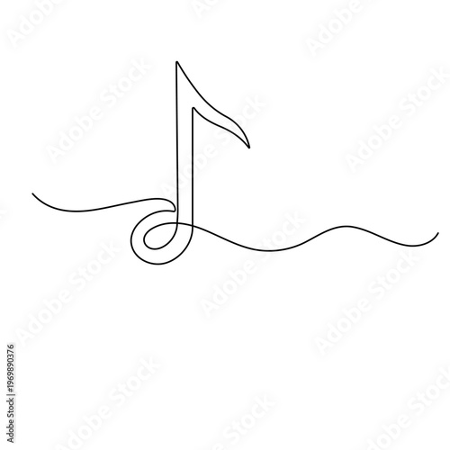 Continuous one line drawing of a musical eighth note on a wavy path.
