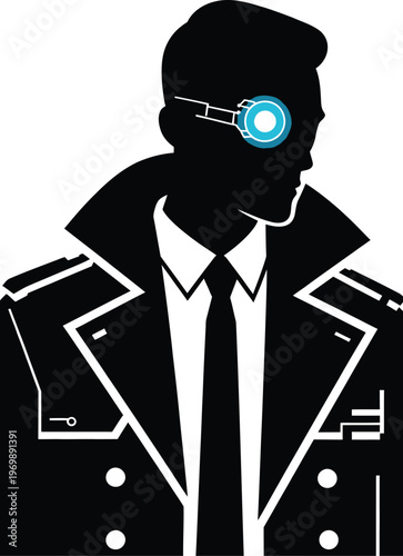 Futuristic Detective Silhouette with Tech Gear and Trench Coat
