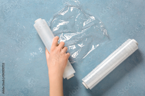 Hand and rolls of stretch w...