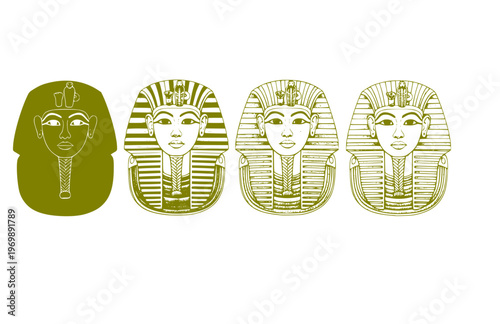 Ancient King Tutankhamun Mask Silhouette Sticker, Artifact Realism Stencil Vector, Hand Etched Pharaonic Museum Specimen