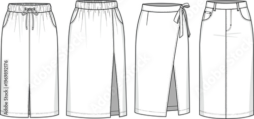 Fashion Design Templates: A Line Skirt Collection in Vector Format for Apparel Designers and Illustrators Creating Tech Packs and Fashion Flats