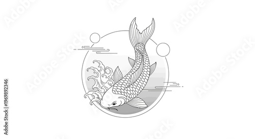 Japanese Koi Fish Illustration - Traditional Art Style