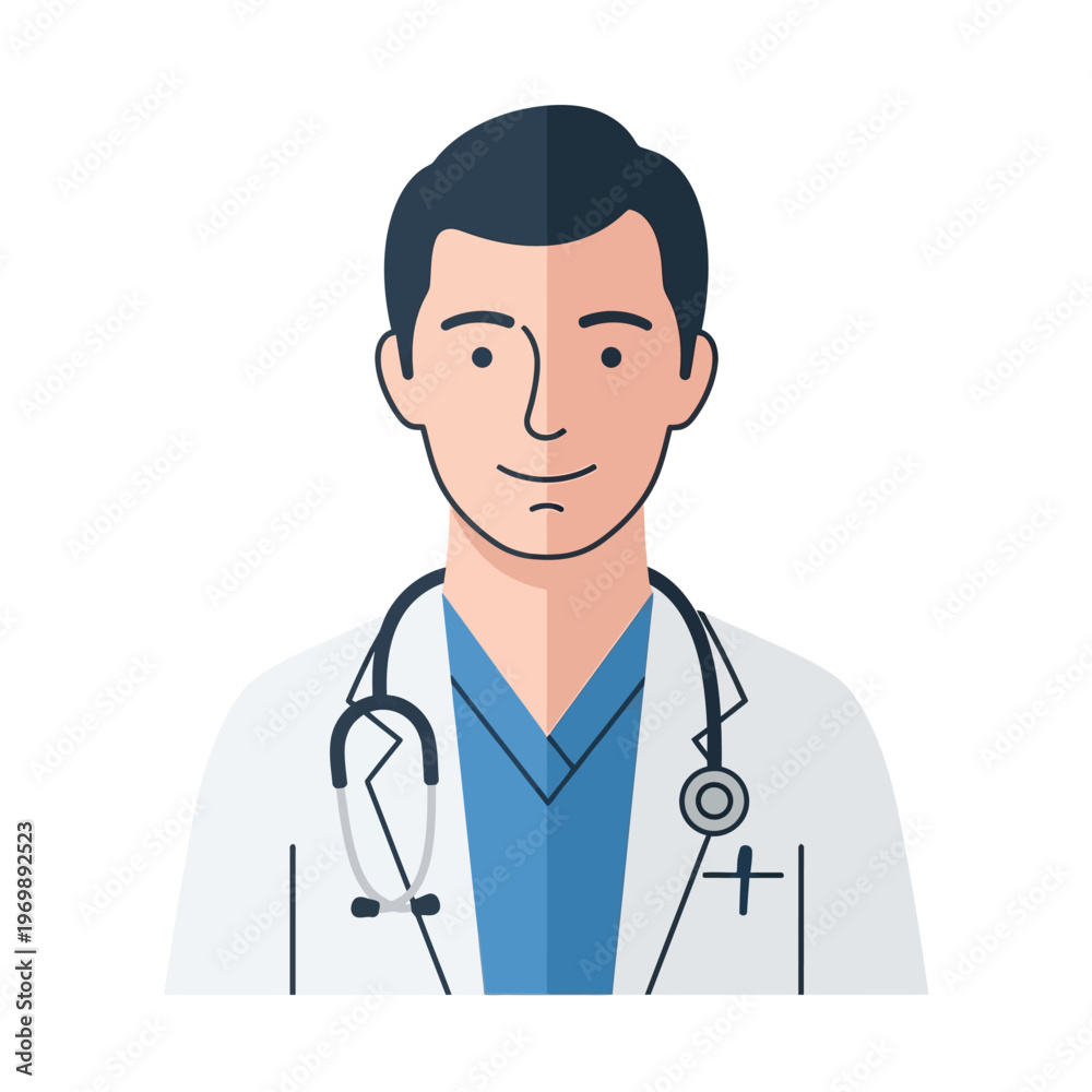 Fototapeta premium Male Doctor Portrait with Stethoscope, Medical Professional Illustration
