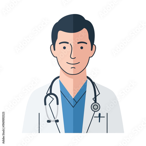 Male Doctor Portrait with Stethoscope, Medical Professional Illustration