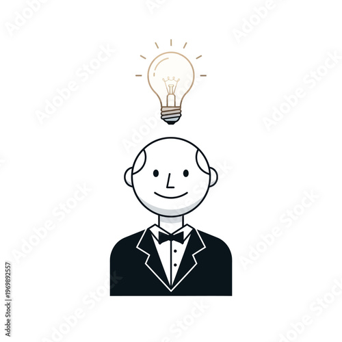 Man in Suit with Glowing Light Bulb Above Head - Idea Concept