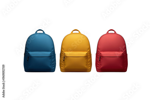 Three colorful backpacks for school and travel