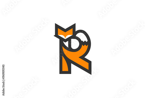 Letter R Fox Logo, Fox with Letter R combination, Fox Logo Design, vector illustration