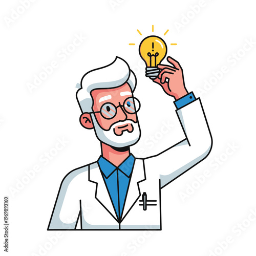 Scientist Holding Glowing Light Bulb, Symbol of Innovation and New Idea