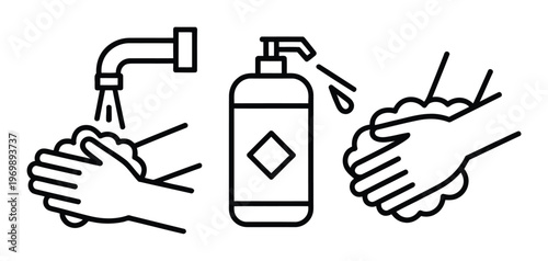 Iconography of Hand Washing and Sanitizing for Hygiene