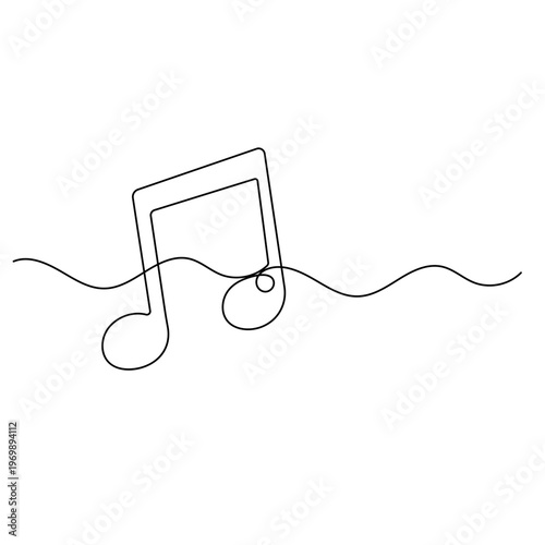 Continuous one line drawing of a musical eighth note on a wavy path.
