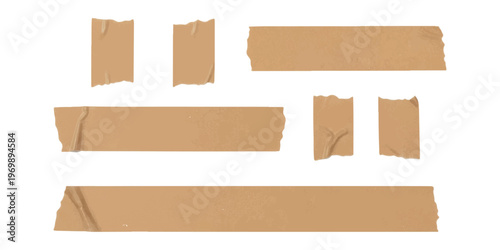 Bilde på lerret A collection of various strips of brown adhesive tape isolated on a clean white