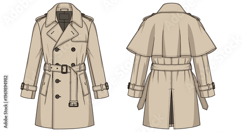 Fashionable Trench Coat Vector Illustration: A Timeless Design for Apparel Design, Style Guides, and Fashion-Forward Projects [157 chars]