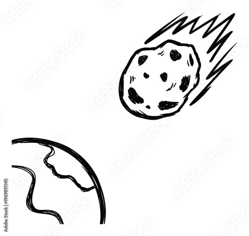 Hand-drawn of an asteroid hurtling towards Earth