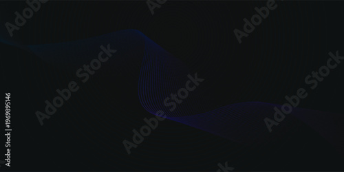 Abstract background with waves for banner. Web banner size. Vector background with lines. Element for design isolated on black. Black and blue. Ocean  water  dark