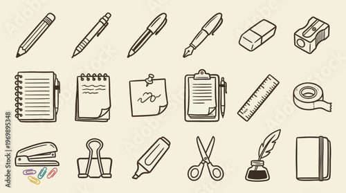 Stationery Icons Collection Writing Tools Office Supplies