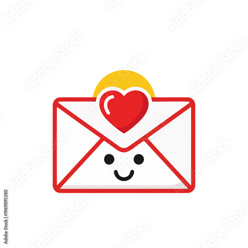 Cute animated mail letter with a beaming smile and a vibrant heart, symbolizing affection, good news, and joyful communication
