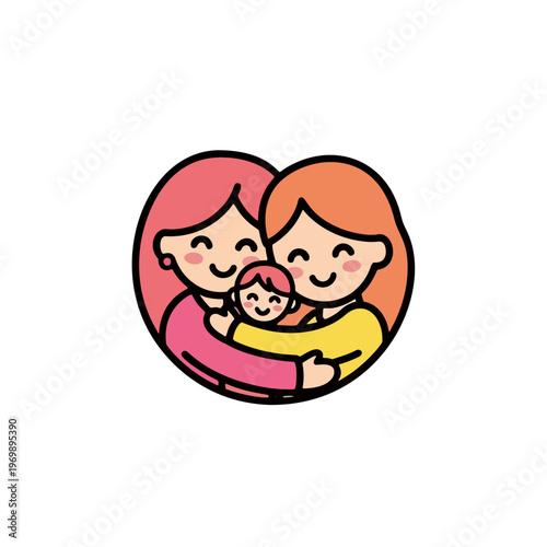 A loving family portrait of two mothers and their baby, symbolizing togetherness and affection in a heartwarming embrace