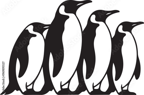 A charming group of four emperor penguins standing together in a neat, orderly row