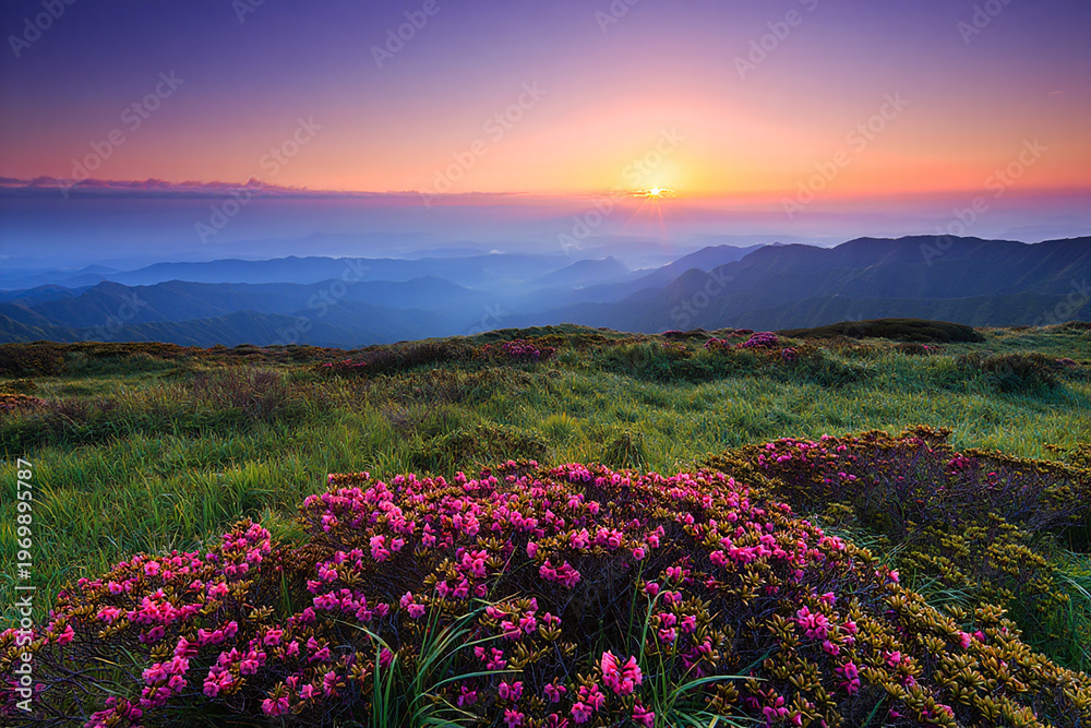 Obraz premium Sunrise over mountain valley