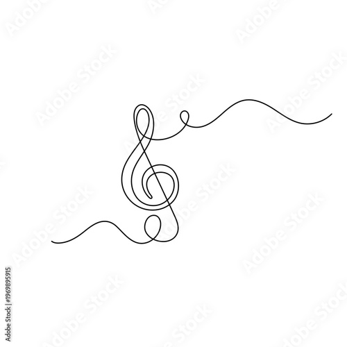 Continuous one line drawing of a musical eighth note on a wavy path.
