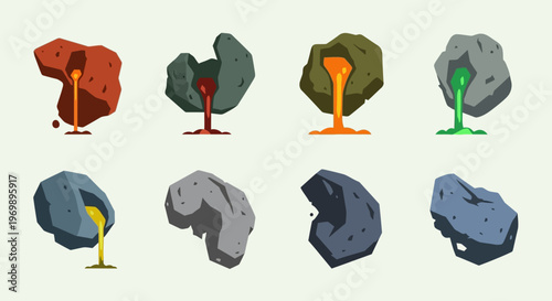 Cartoon Lava Rocks Collection. Game Assets. Vector