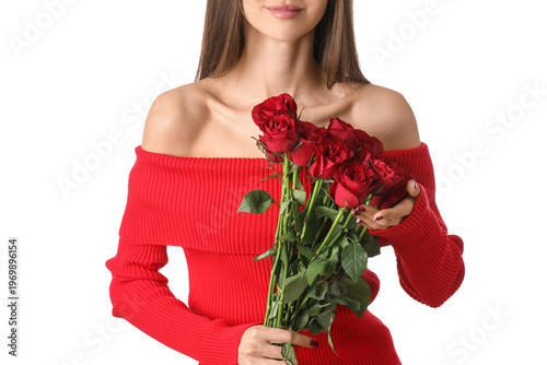 Young woman with bouquet of...