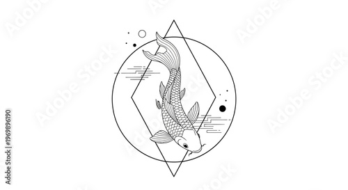 Koi Fish Geometric Tattoo Design - Minimalist Line Art