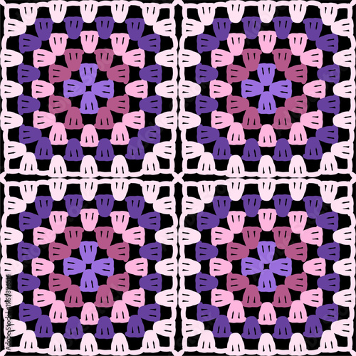 Pattern with crochet granny square wallpaper handmade decorative art design print	
