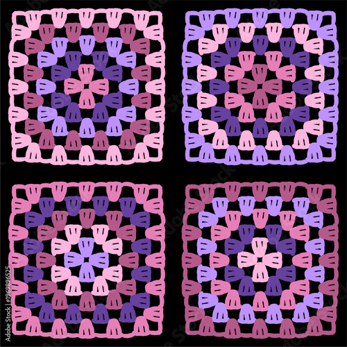 Pattern with crochet granny square wallpaper handmade decorative art design print	
