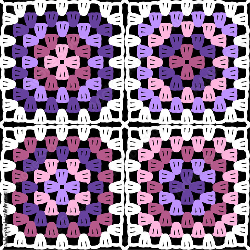 Pattern with crochet granny square wallpaper handmade decorative art design print	
