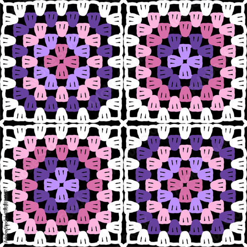 Pattern with crochet granny square wallpaper handmade decorative art design print	
