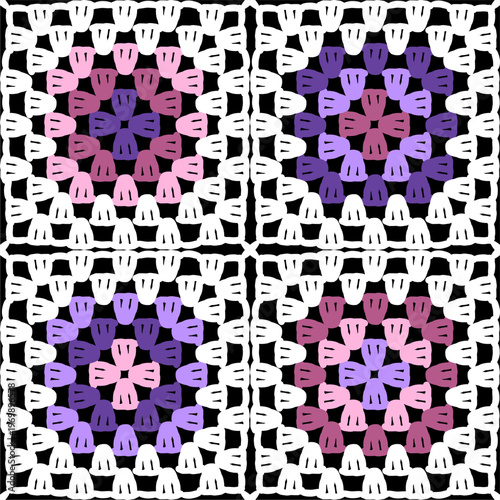 Pattern with crochet granny square wallpaper handmade decorative art design print	
