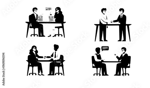 Recruitment process HR hiring flat vector illustration set