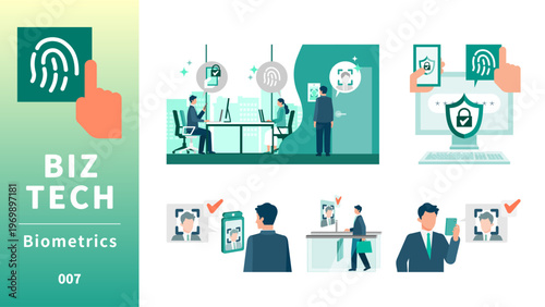 Biometrics face recognition and cyber security DX concept with people authenticating identity via facial scanning for zero trust network access and advanced digital privacy protection