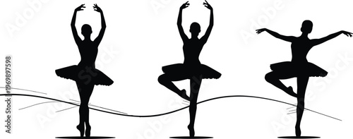 Ballerina silhouettes set ballet dance poses graceful dancer performance isolated on white background vector illustration elegant minimal design style