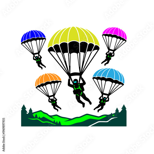 Para Troops Jumping with Parachute