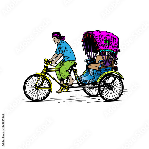 Rickshaw Puller Pulling Rickshaw