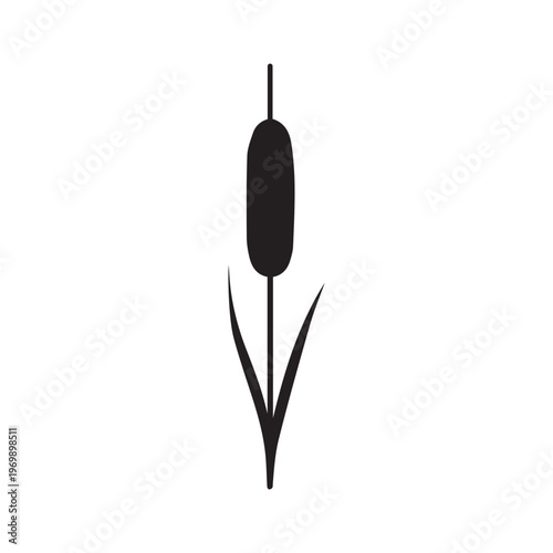 Simple Black Cattail Plant Silhouette Icon on White Background. Minimalist Reed Graphic Vector Illustration for Nature Design