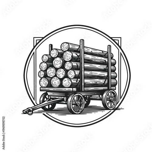 A wagon loaded with logs on a white background isolated on white background, Vector, illustration